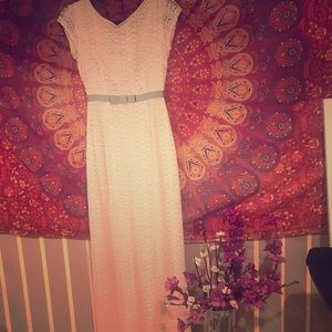Light pink, long, lace dress